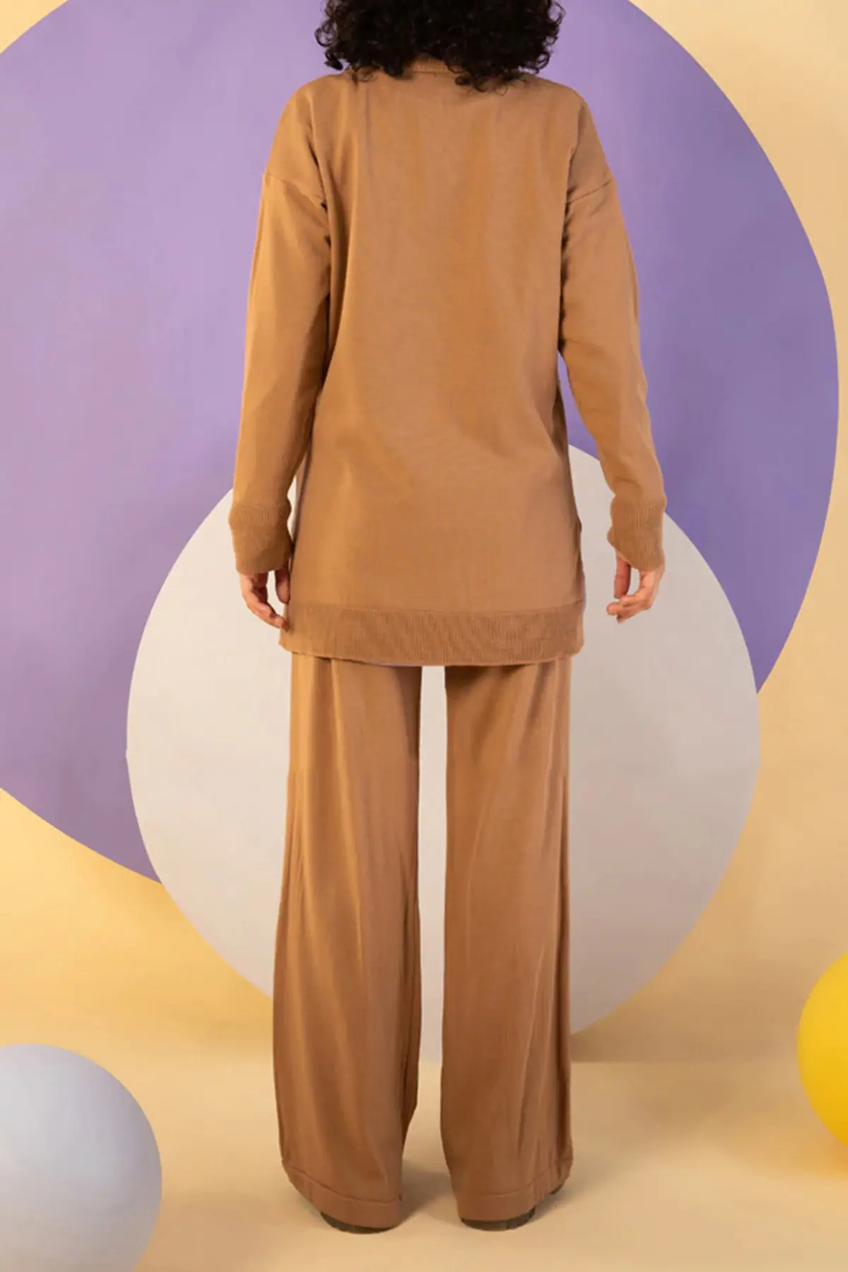 Camel Triko Pantolon Kazak Kadın Takım