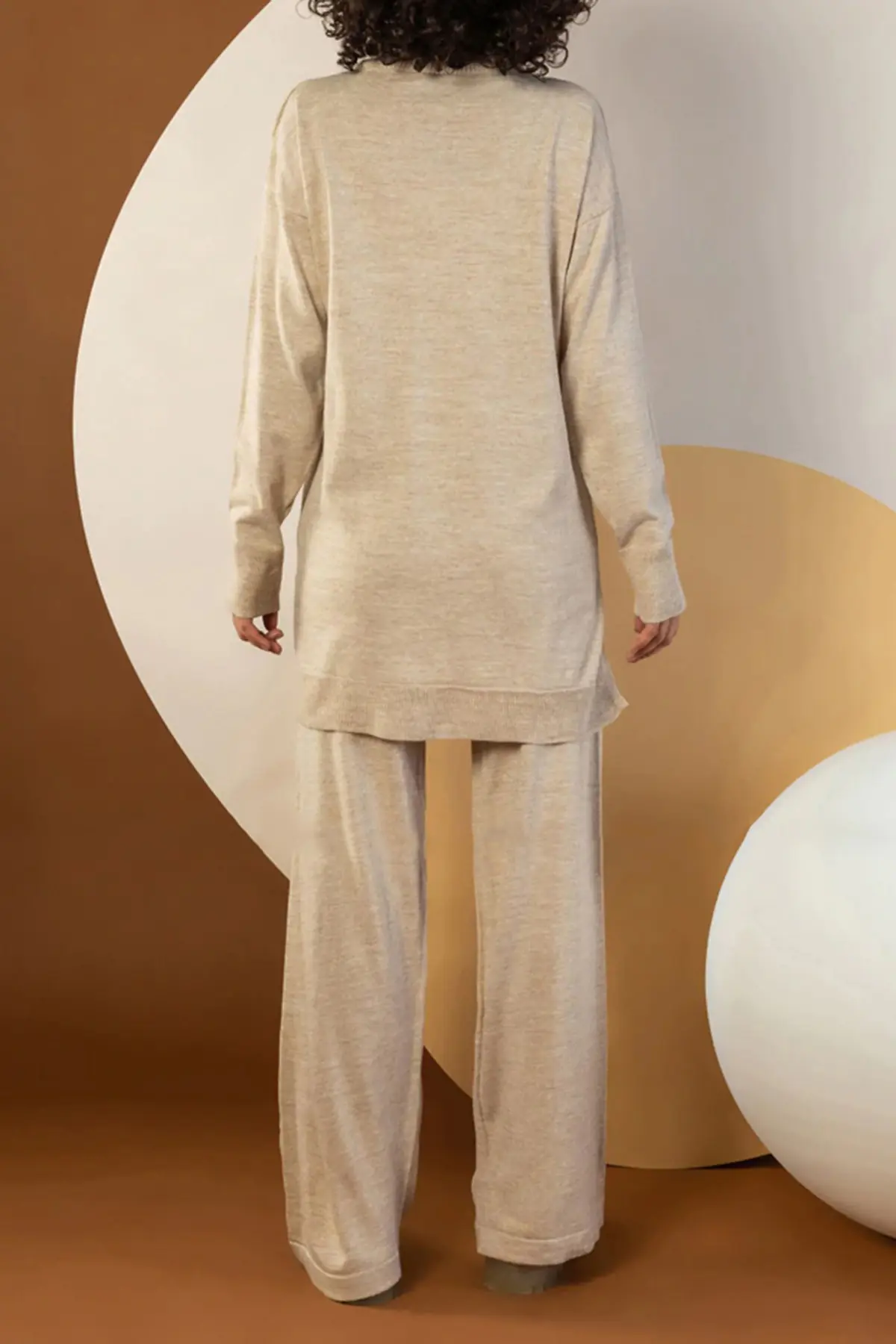 Taş Rengi Triko Pantolon Kazak Kadın Takım