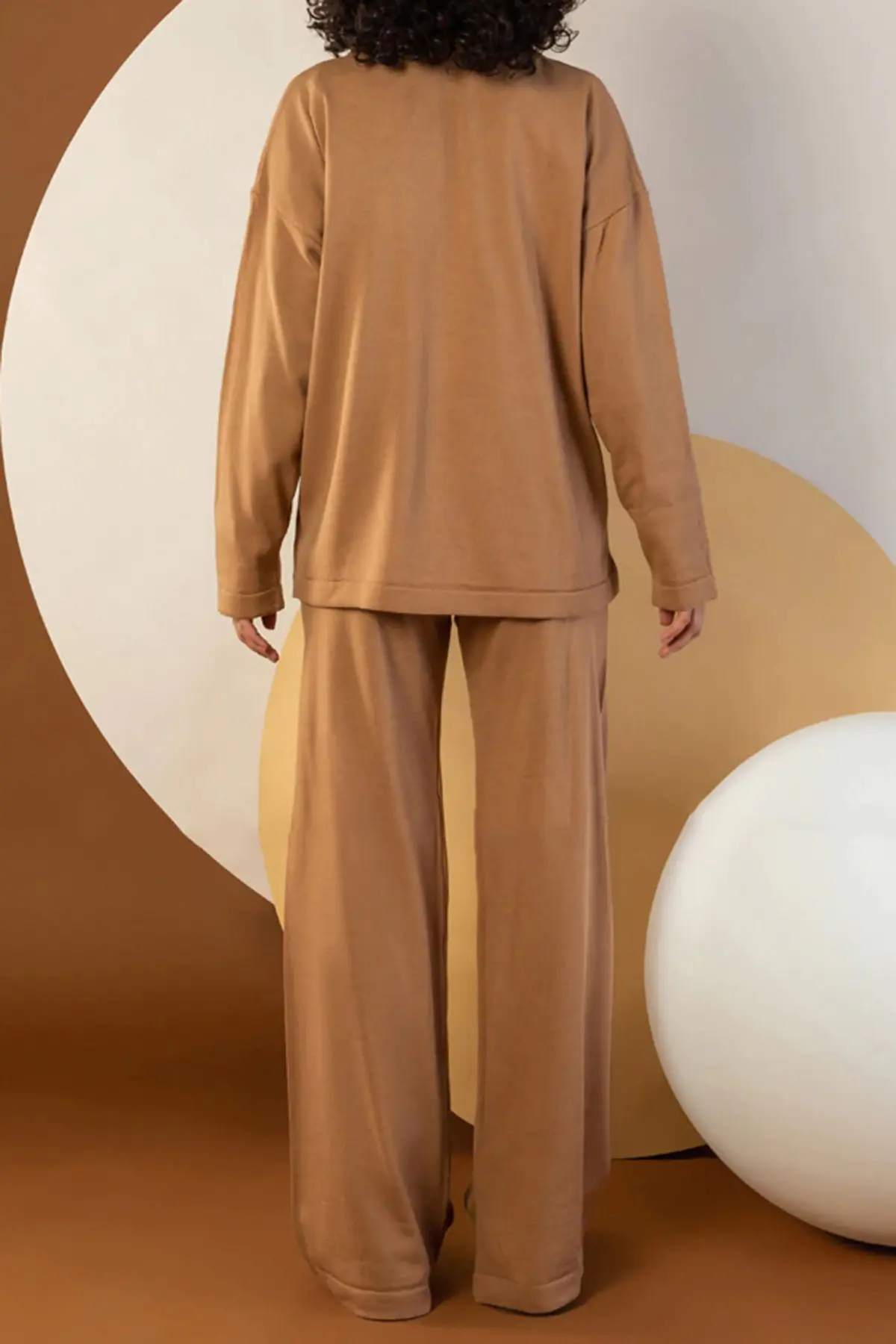 Triko Camel Pantolon Kazak Kadın Takım