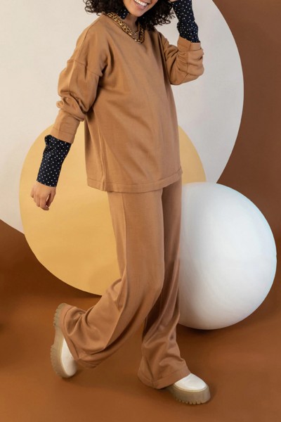 Triko Camel Pantolon Kazak Kadın Takım