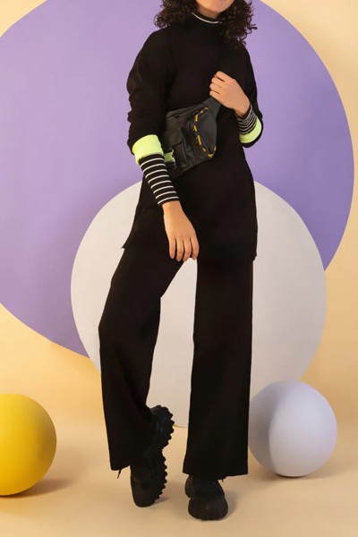 Siyah Triko Pantolon Kazak Kadın Takım