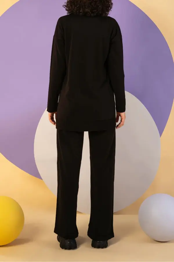 Siyah Triko Pantolon Kazak Kadın Takım