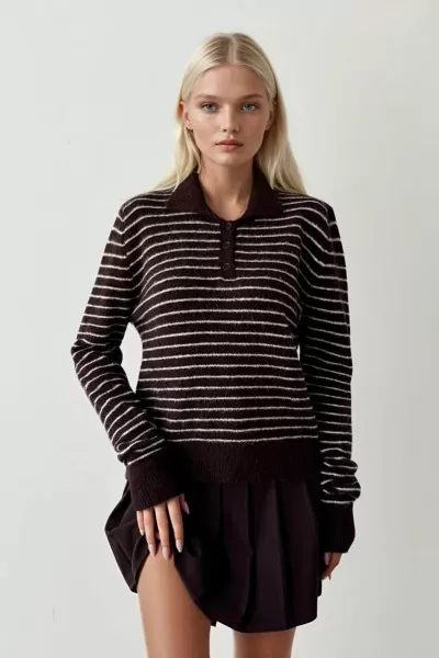 Kahverengi Beyaz Çizgili Triko Kadın Kazak