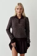 Bordo Siyah Çizgili Triko Kadın Kazak