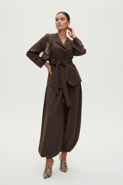 Kahverengi Ceket-Bluz Şalvar-Pantolon Alt Üst Takım