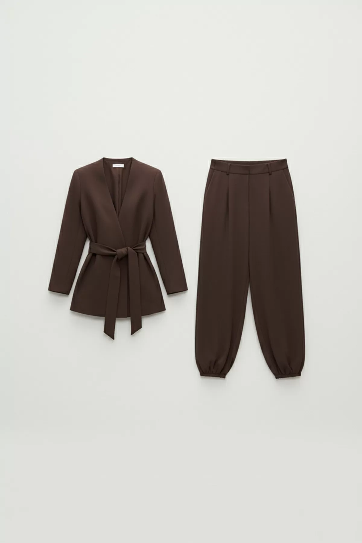 Kahverengi Ceket-Bluz Şalvar-Pantolon Alt Üst Takım