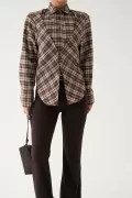 Kahverengi Ekru Ekose Kadın Gömlek