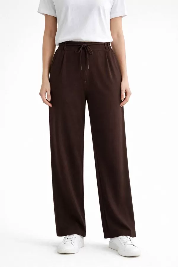 Kahverengi Full Likralı Modal Kumaş Kadın Palazzo Pantolon