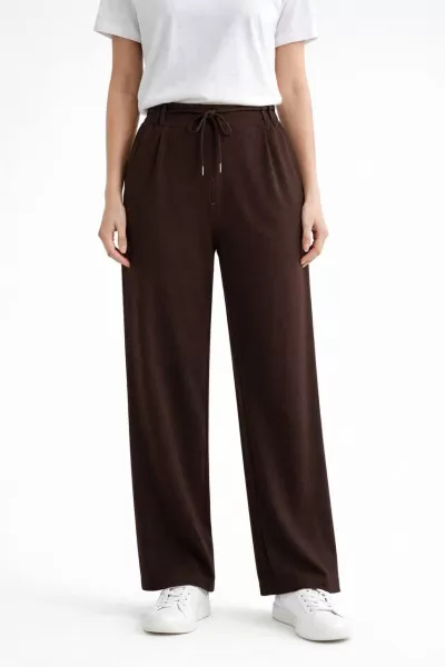 Kahverengi Full Likralı Modal Kumaş Kadın Palazzo Pantolon