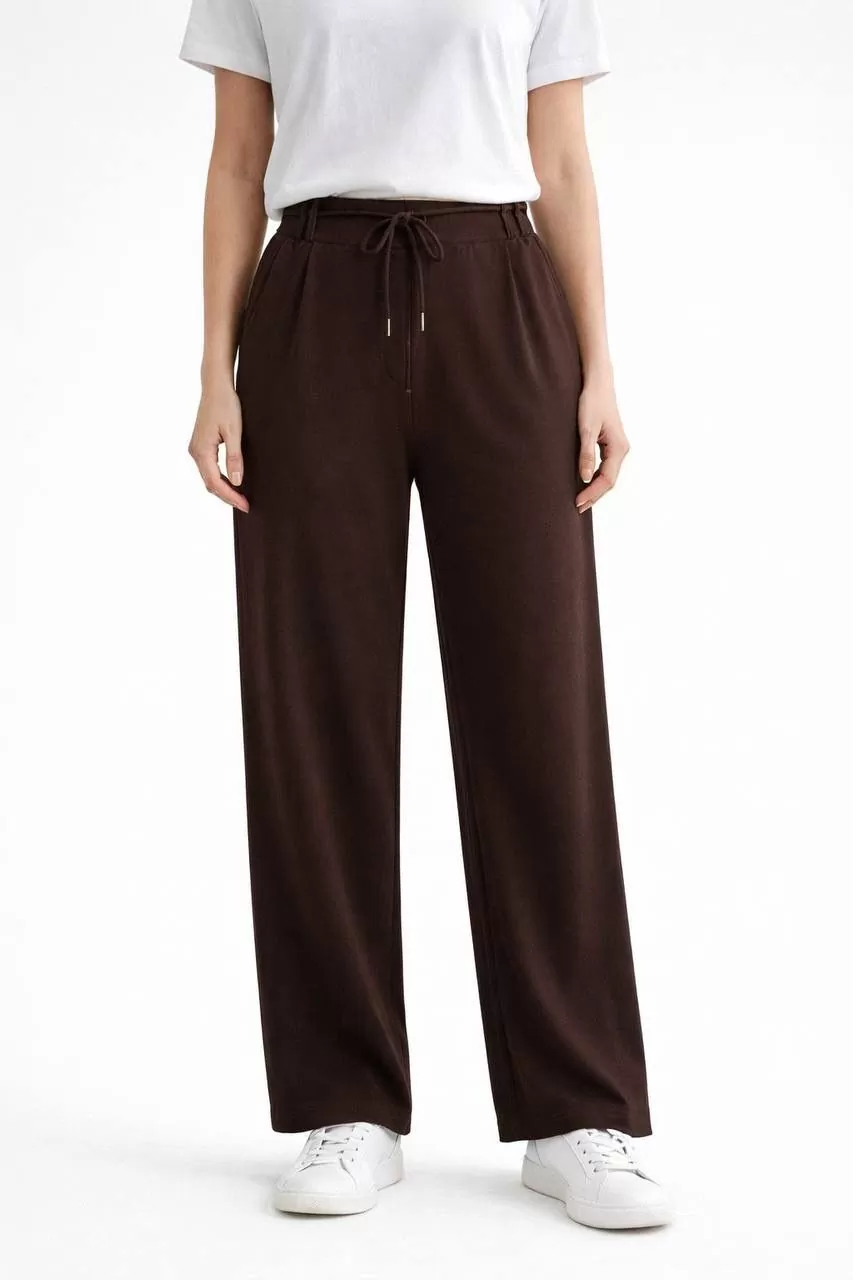 Kahverengi Full Likralı Modal Kumaş Kadın Palazzo Pantolon