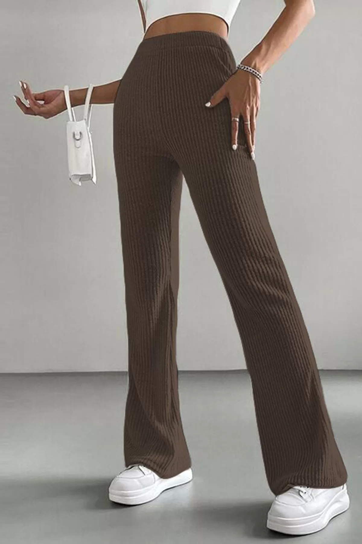 Kahverengi Geniş Paça Kadın Pantolon