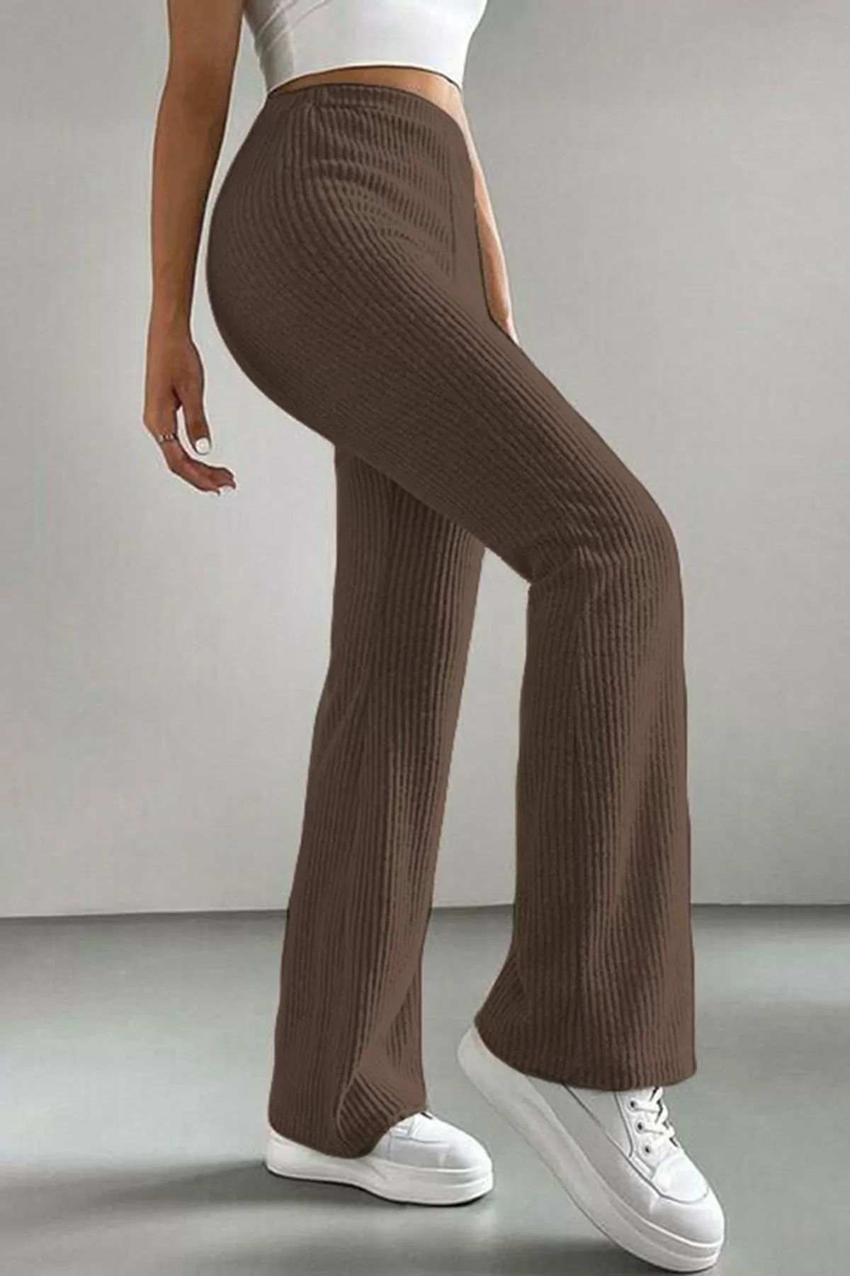 Kahverengi Geniş Paça Kadın Pantolon