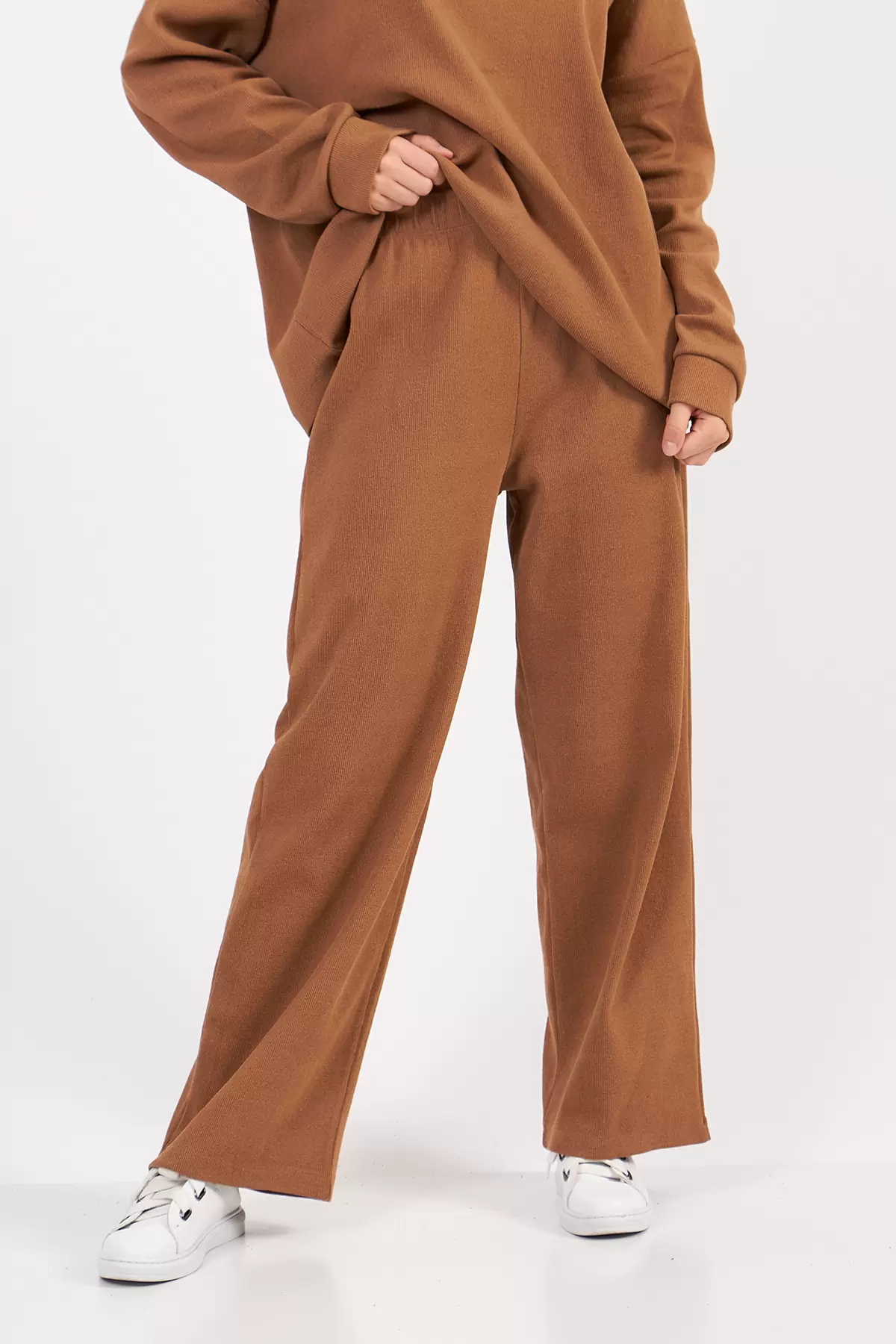 Kahverengi Kadın Kaşkorse Bluz Pantolon Takım