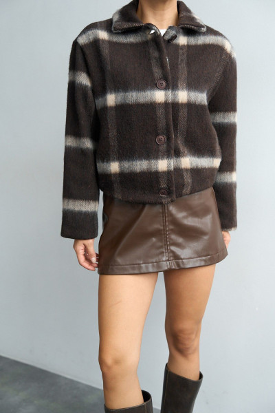 Kahverengi Kaşe Kadın Oduncu Ceket