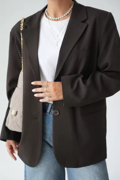 Mürdüm Maskülen Oversize Kadın Blazer Ceket