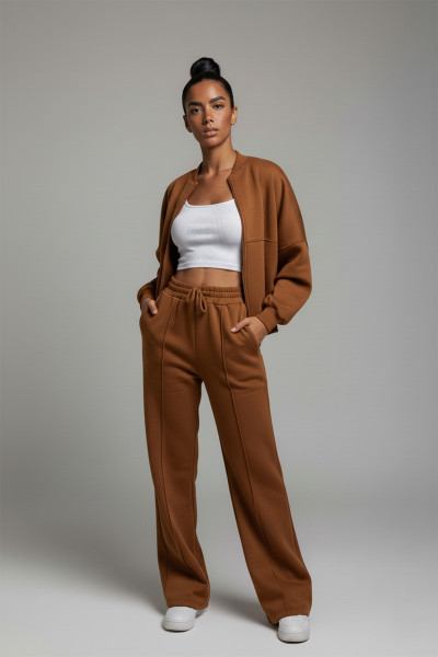 Fermuarlı Kahverengi Modal Kadın Alt Üst Takım