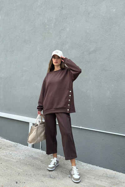 Kahverengi Modal Kumaş Kadın Alt Üst Takım