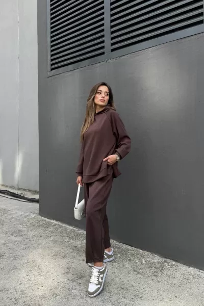 Kahverengi Modal Kumaş Kadın Alt Üst Takım