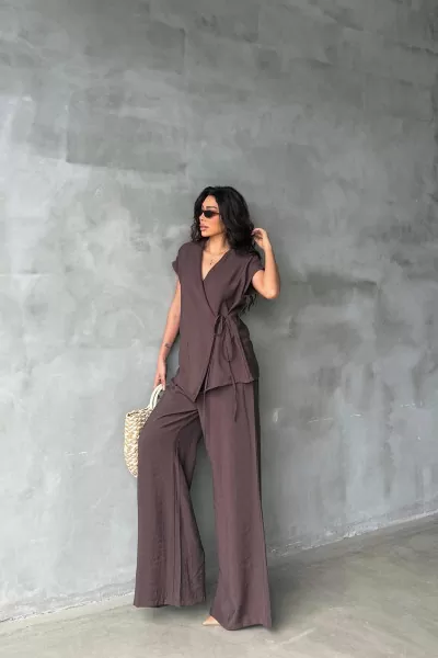 Kahverengi Modal Kumaş Kadın Alt Üst Takım