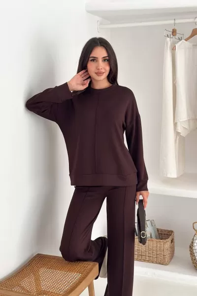 Kahverengi Modal Kumaş Kadın Alt Üst Takım