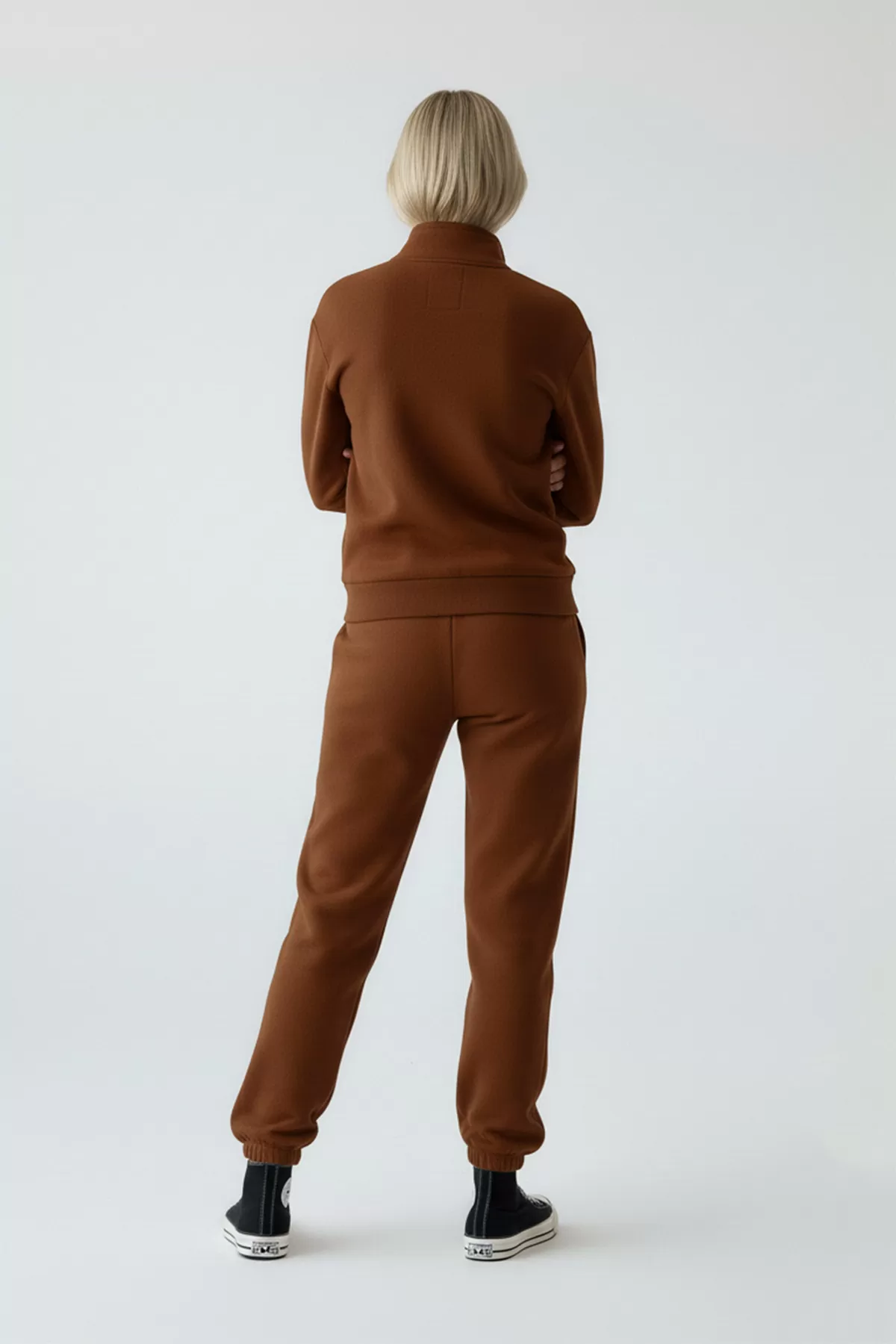 Kahverengi Pamuklu Üç İplik Şardonlu Kadın Eşofman Takımı