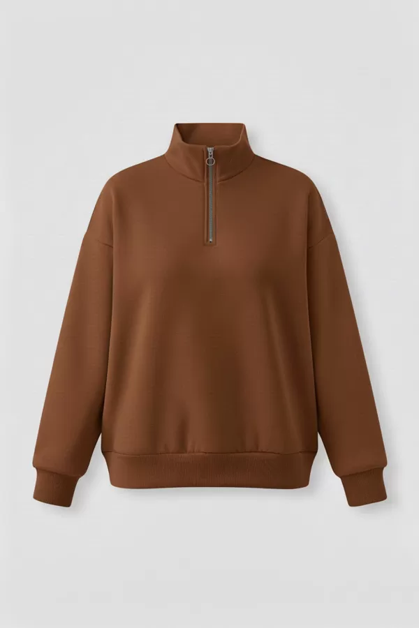 Kahverengi Pamuklu Üç İplik Şardonlu Kadın Sweatshirt