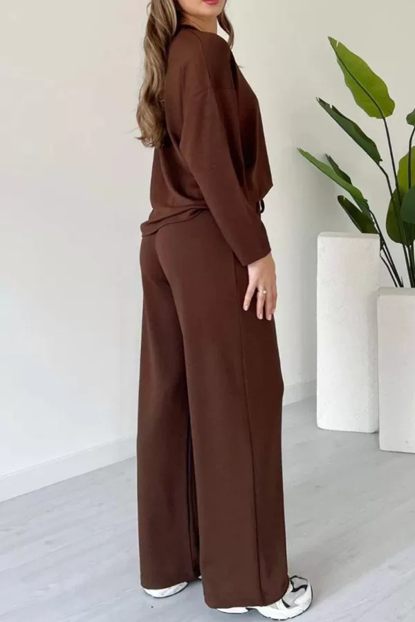 Kahverengi Rahat Kesim Kadın Alt Üst Takım