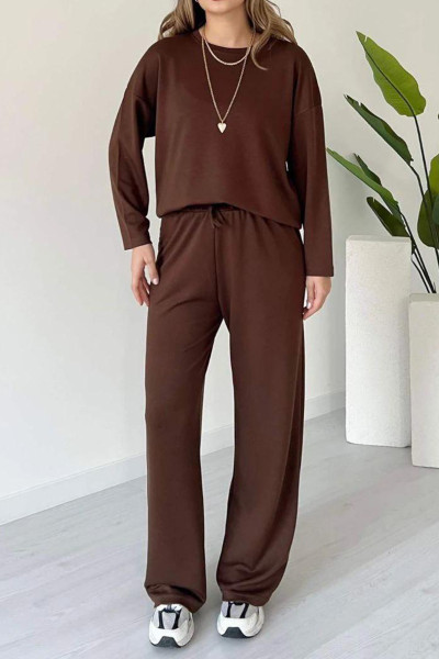 Kahverengi Rahat Kesim Kadın Alt Üst Takım