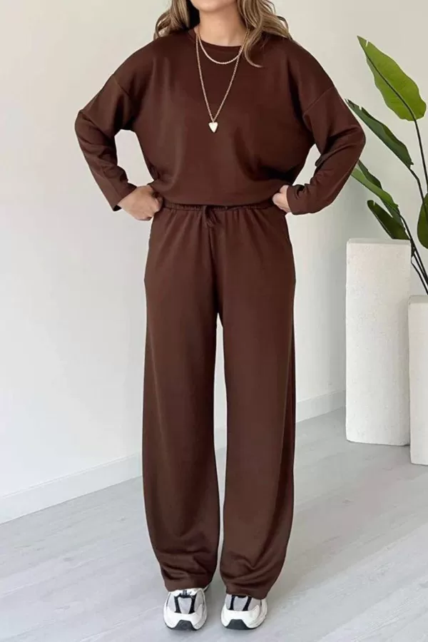 Kahverengi Rahat Kesim Kadın Alt Üst Takım