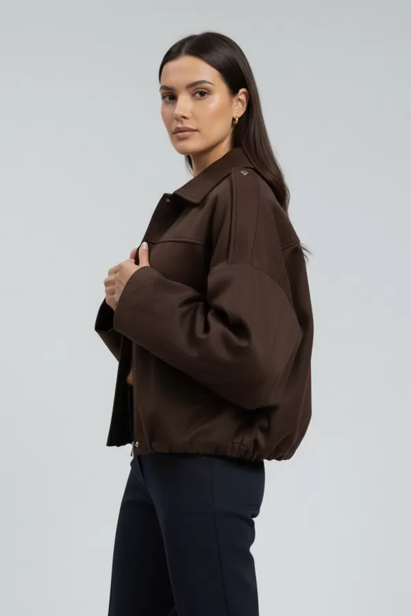 Kahverengi Süet Bol Kadın Bomber Ceket