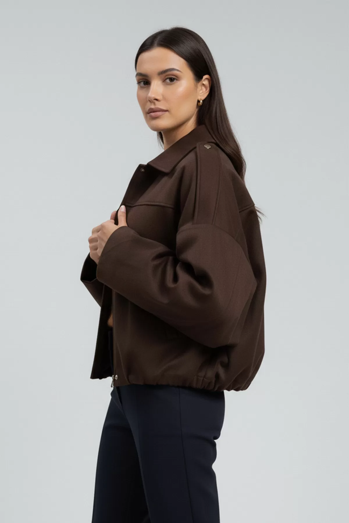 Kahverengi Süet Bol Kadın Bomber Ceket