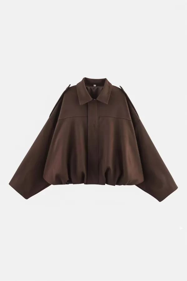 Kahverengi Süet Bol Kadın Bomber Ceket