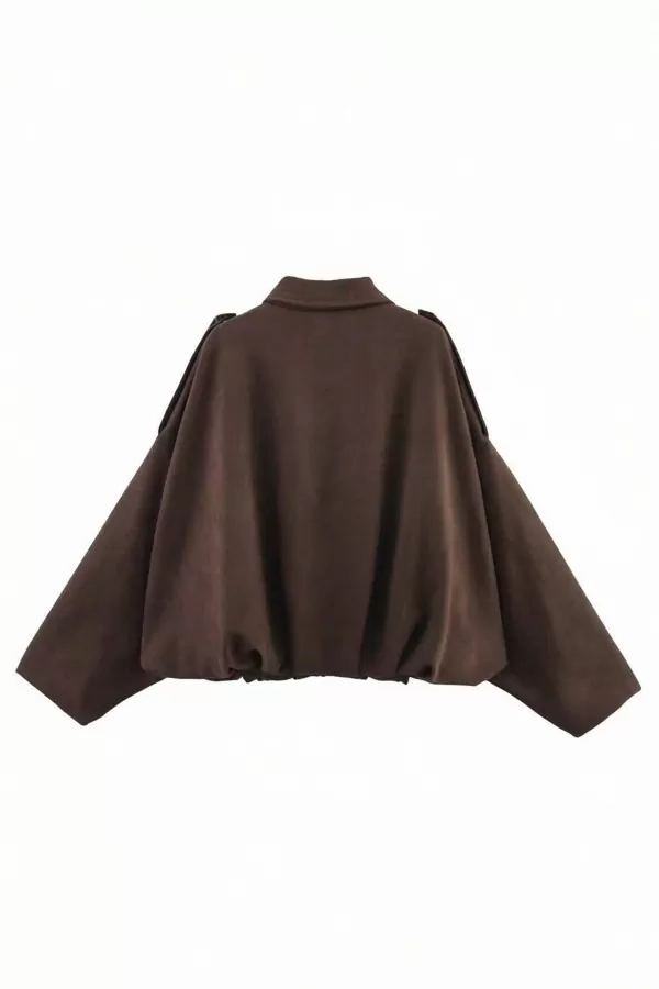 Kahverengi Süet Bol Kadın Bomber Ceket