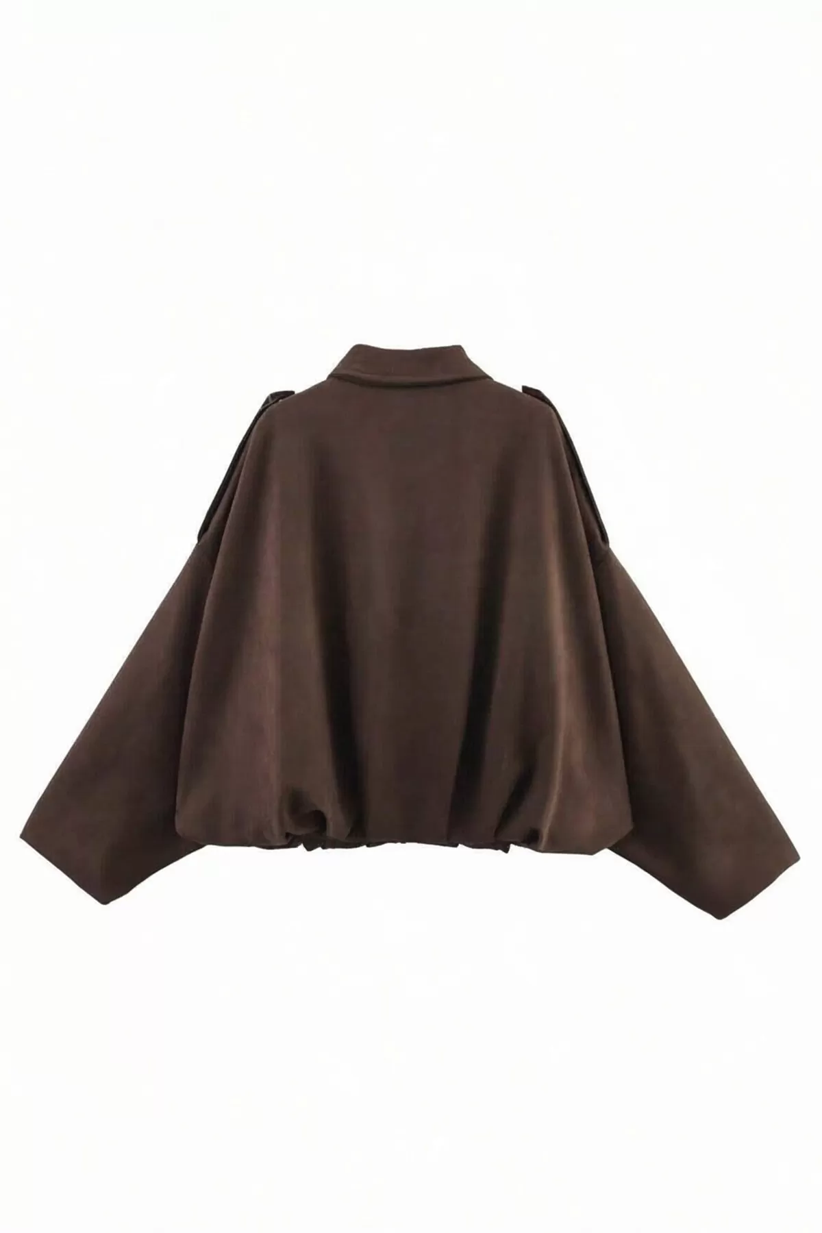 Kahverengi Süet Bol Kadın Bomber Ceket