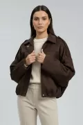 Kahverengi Süet Bol Kadın Bomber Ceket