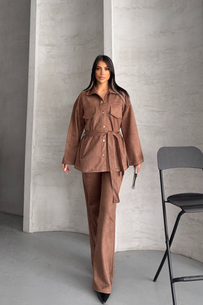 Kahverengi Süet Kadın Alt Üst Takım