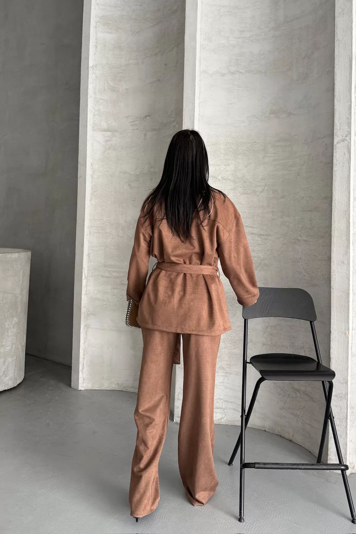 Kahverengi Süet Kadın Alt Üst Takım