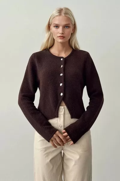 Kahverengi Triko Kadın Hırka