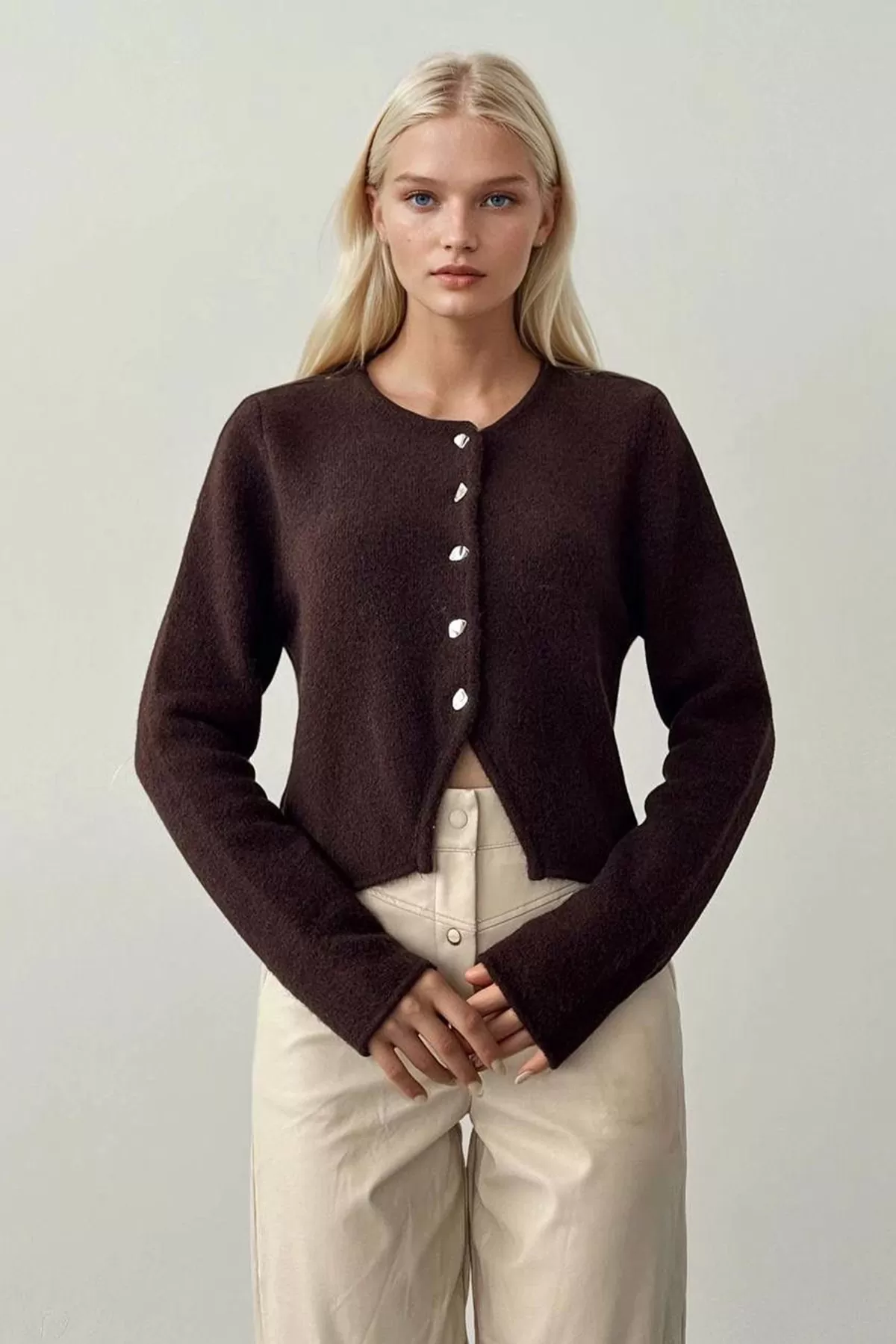 Kahverengi Triko Kadın Hırka