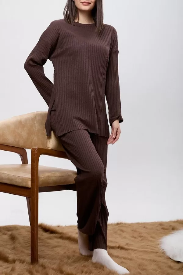 Kahverengi Tunik Pantolon İkili Takım