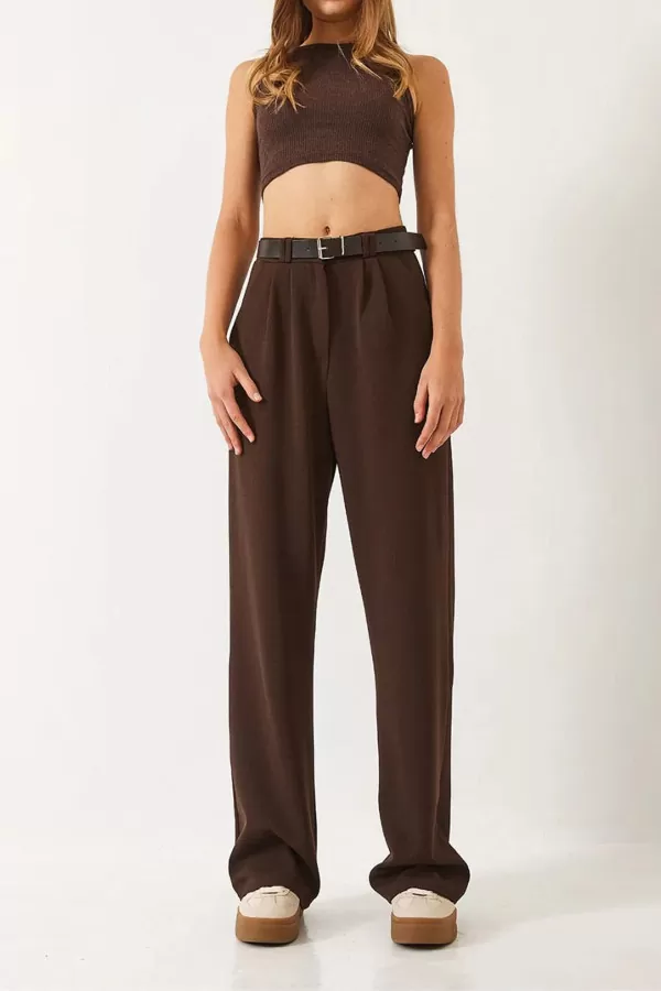Kahverengi Yüksek Bel Kadın Pantolon