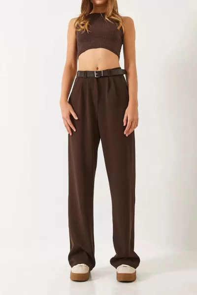 Kahverengi Yüksek Bel Kadın Pantolon