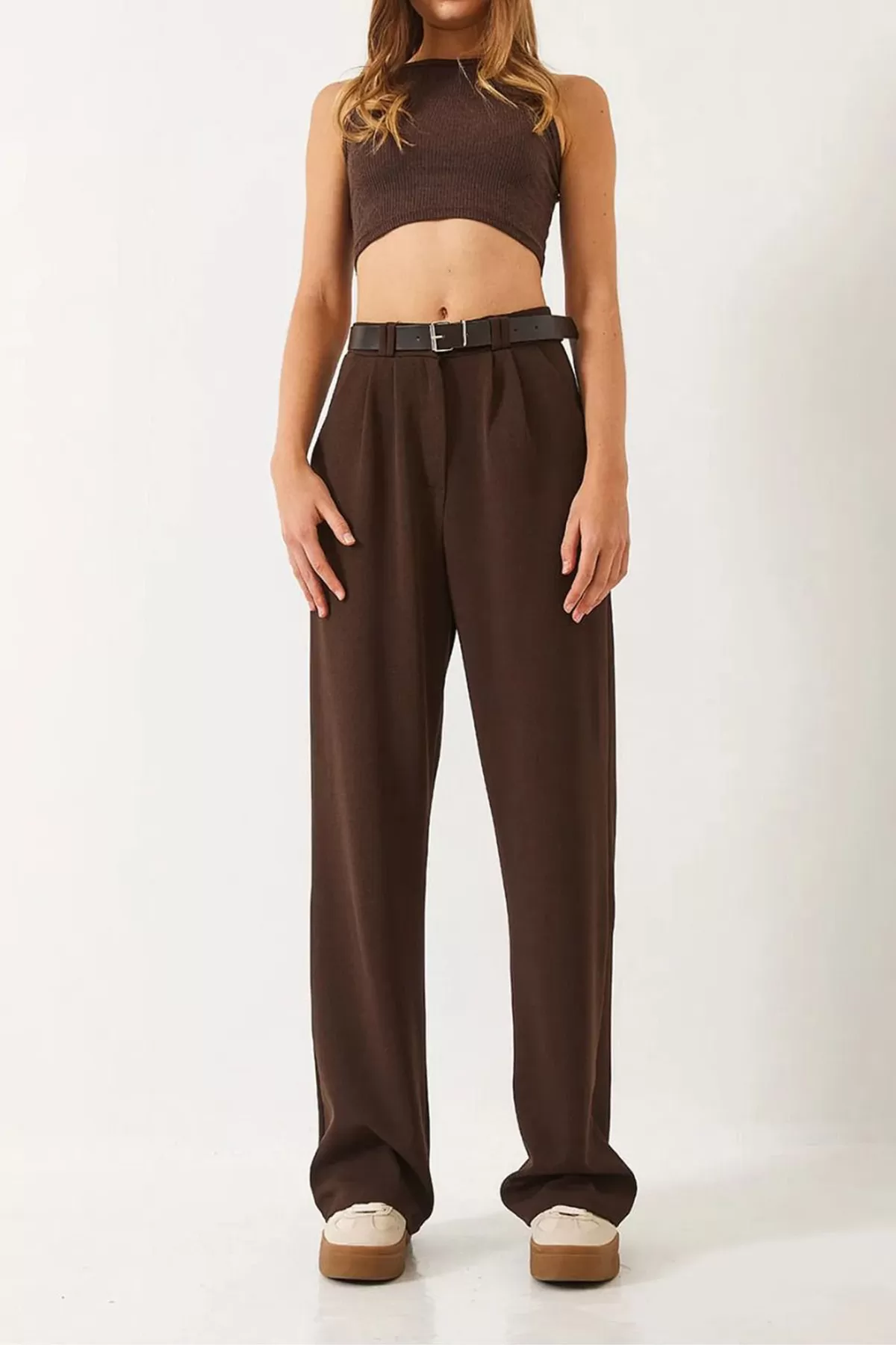 Kahverengi Yüksek Bel Kadın Pantolon