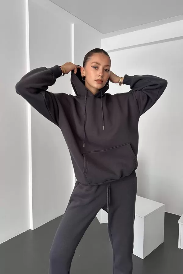 Kapüşonlu Antrasit Kadın Alt Üst Takım