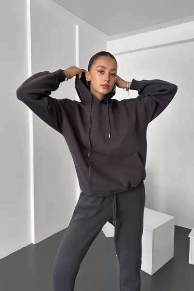 Kapüşonlu Antrasit Kadın Alt Üst Takım