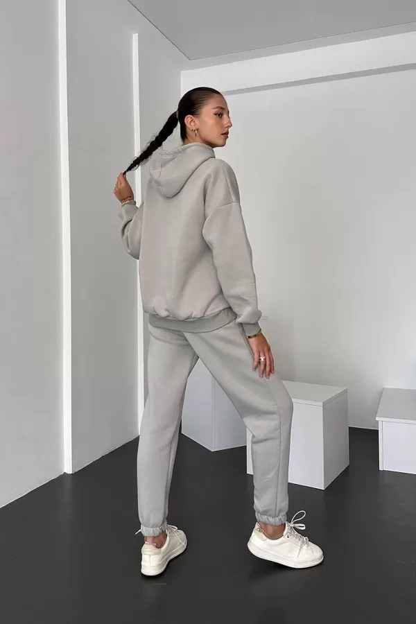 Kapüşonlu Gri Kadın Alt Üst Takım