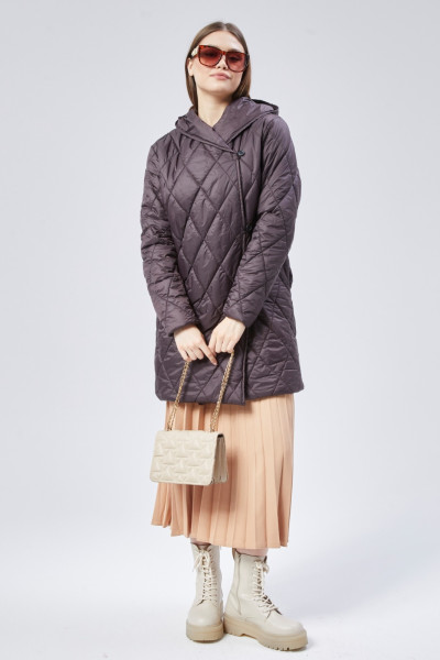 Kapüşonlu Kapitoneli Kahverengi Kadın Mont