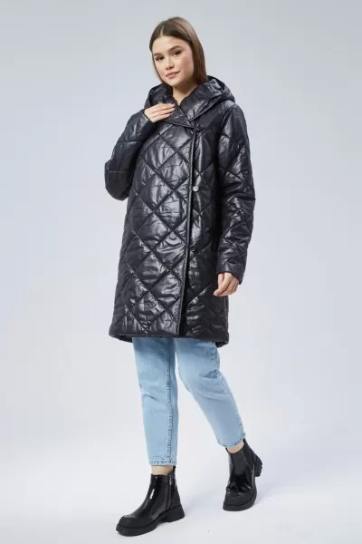 Kapüşonlu Kapitoneli Siyah Kadın Mont