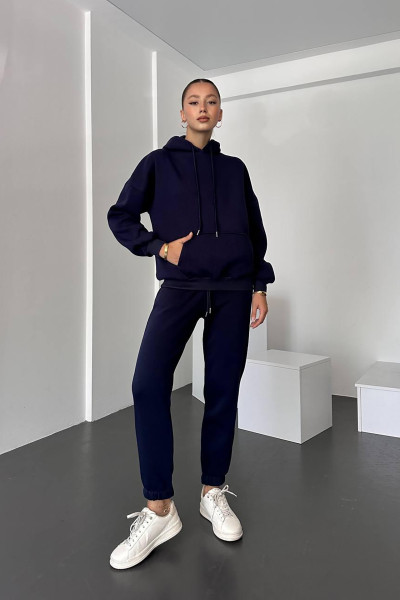 Kapüşonlu Koyu Lacivert Kadın Alt Üst Takım