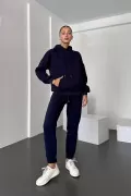 Kapüşonlu Koyu Lacivert Kadın Alt Üst Takım